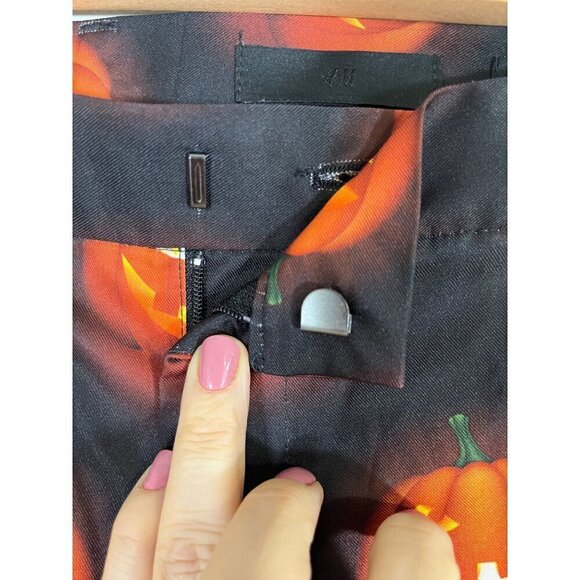 H&M Pant Men Black Halloween Costume Work Wear Orange Pumpkin Straight Modern 80 - Picture 3 of 9